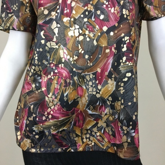 Vintage 80’s Abstract Top Shirt Gold Sheen Black Berry Woman’s 6 Fundamental - Picture 11 of 15